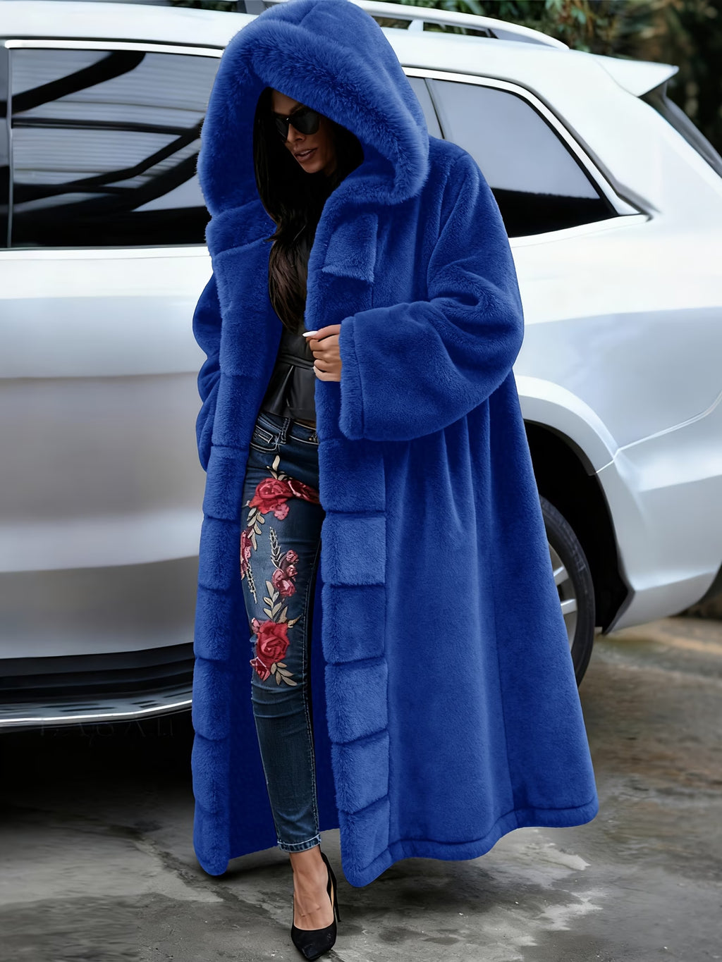 Plus Size Women’s Faux Fur Coat – 2026 Autumn/Winter Long Hooded Casual Coat (Solid Color)