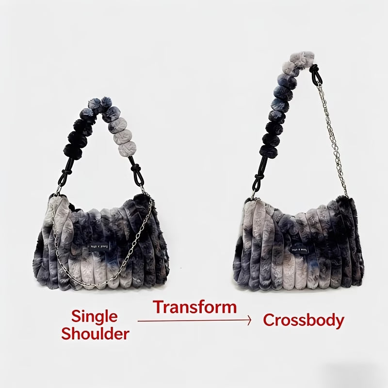 Large-Capacity Furry Crossbody Bag – Tie-Dye Multicolor
