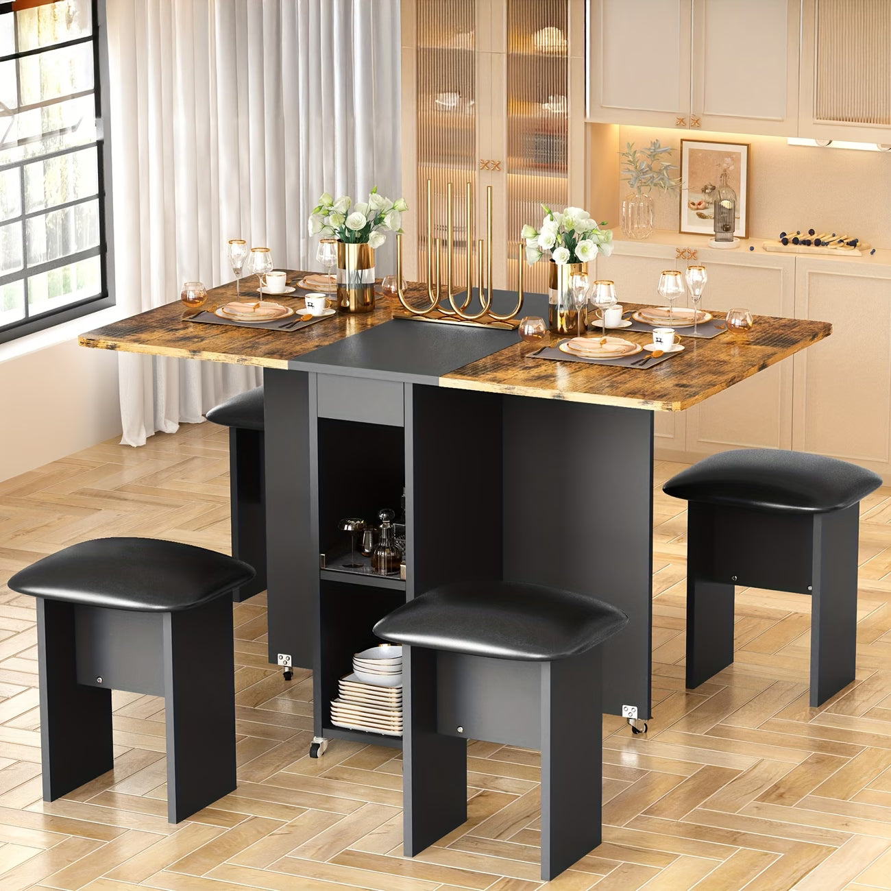 Folding Kitchen & Dining Table Set for 4 – Fast 2-Day Delivery 🍴