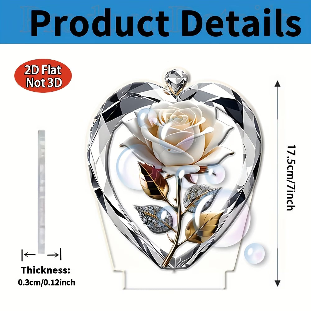 Two-Dimensional White Rose Diamond Heart LED Night Lamp