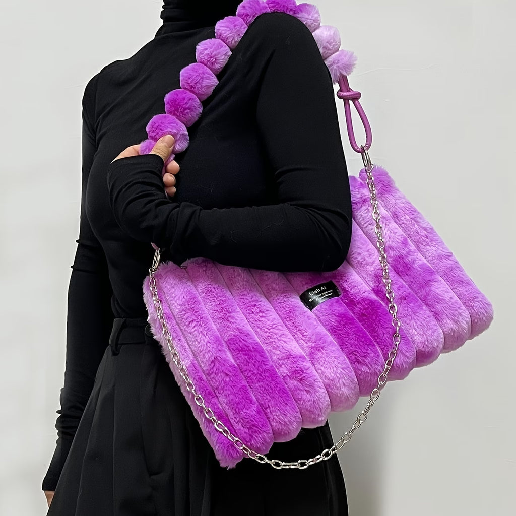 Large-Capacity Furry Crossbody Bag – Tie-Dye Multicolor