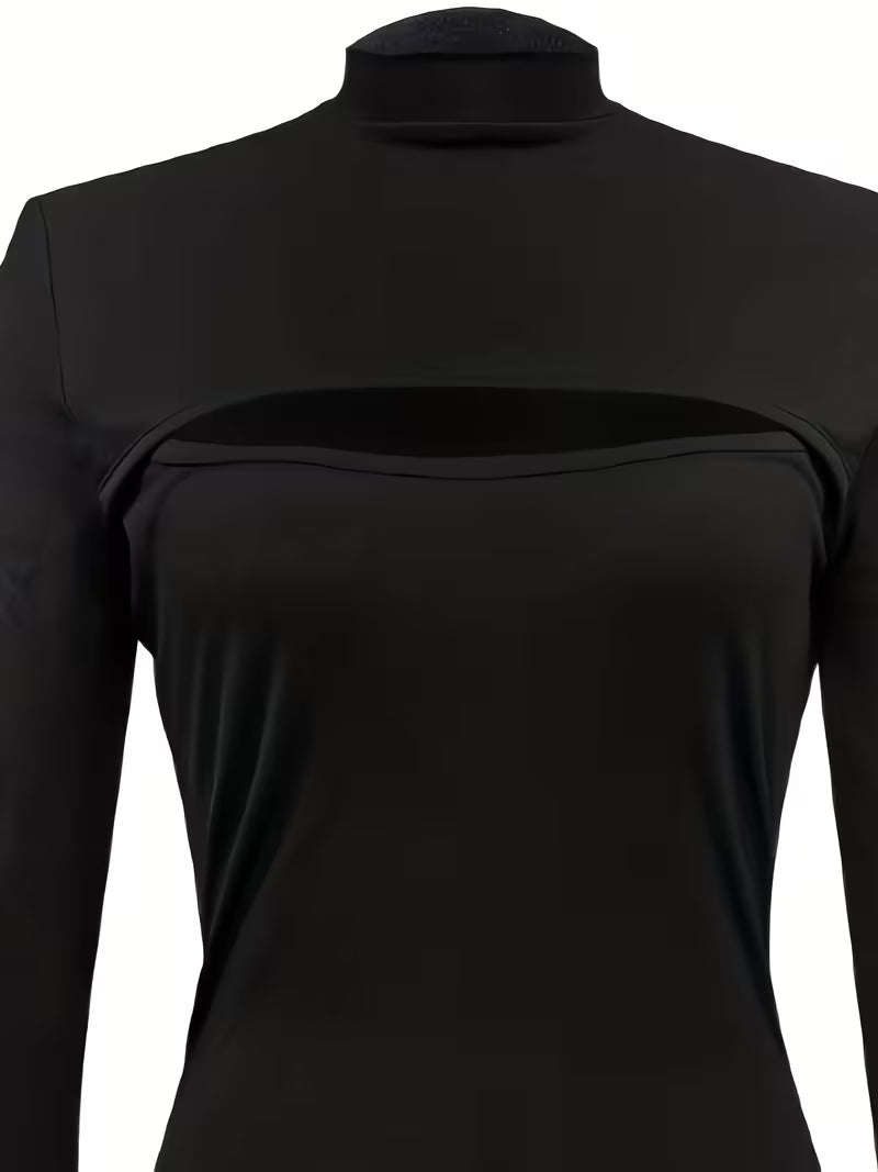 Elegant High Neck Long Sleeve Hollow-Out Rhinestone Top