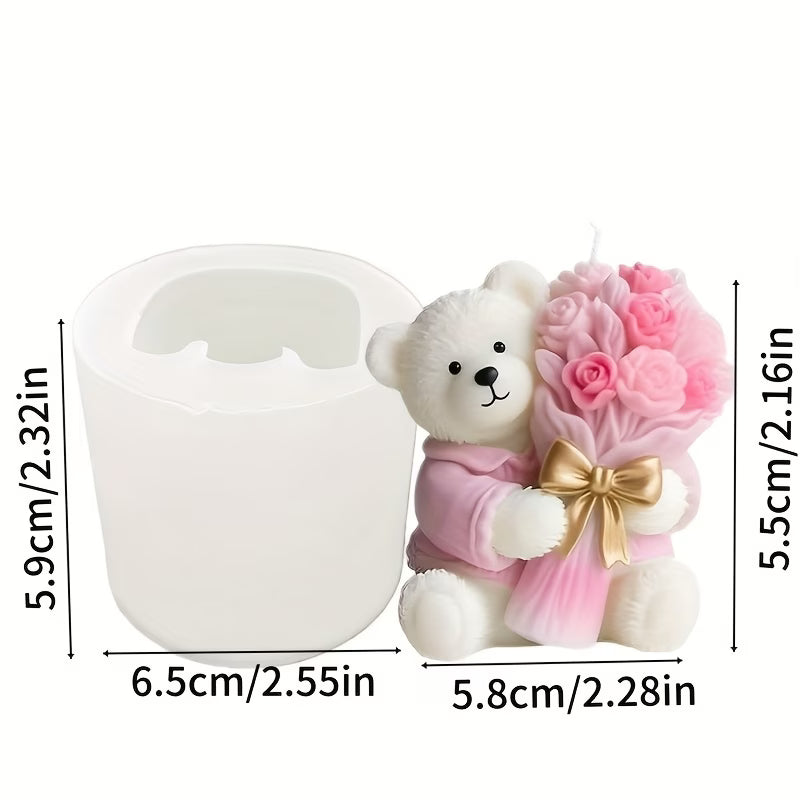 Small Bear Holding Flowers Silicone Candle Mold