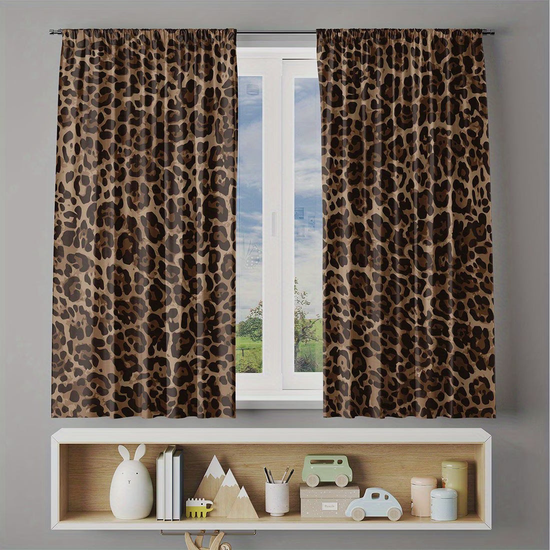 2D Flat Leopard Print Curtains – 2pcs Set