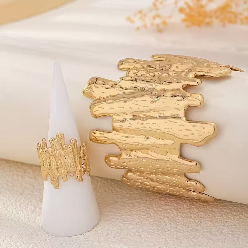 European & American Fork-Shaped Rings & Bracelets Set – Adjustable, Elegant, Party-Ready