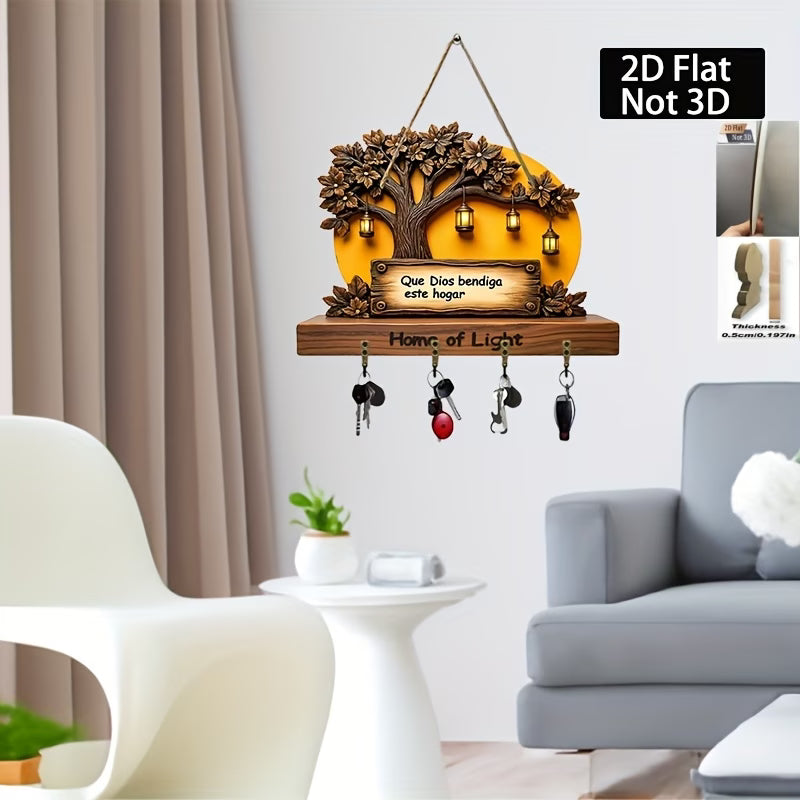 ✝️ Portallaves de Madera Estilo Farmhouse – “God Bless This House”