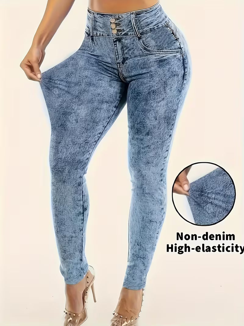 Printed Faux Denim Pants – Plus Size (Non-Denim Fabric)