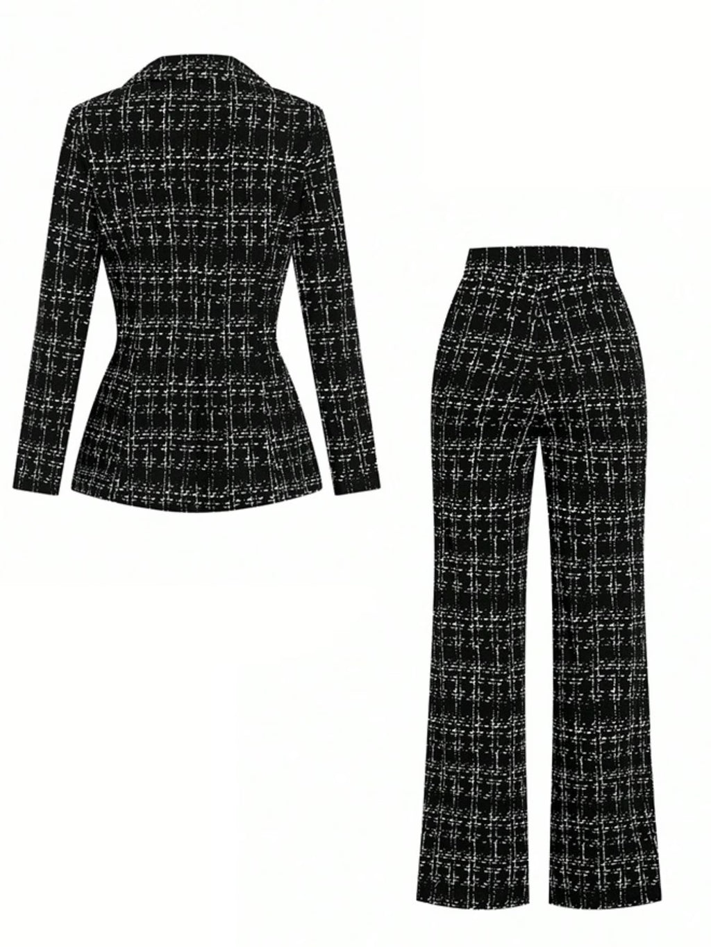 Local warehouseWomen'S Two-Piece Set Featuring a Plaid Blazer with a Single Button And Flared Trousers, Perfect for a Classic Office Look And Suitable for Work Or Casual Business Events