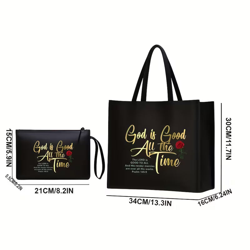 Letter Print Large Capacity Shoulder Bag Set – Two-Piece Handbag for Work, Shopping & Everyday Use