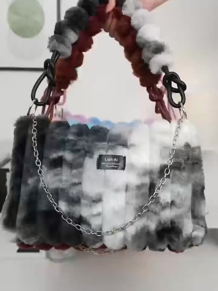Large-Capacity Furry Crossbody Bag – Tie-Dye Multicolor