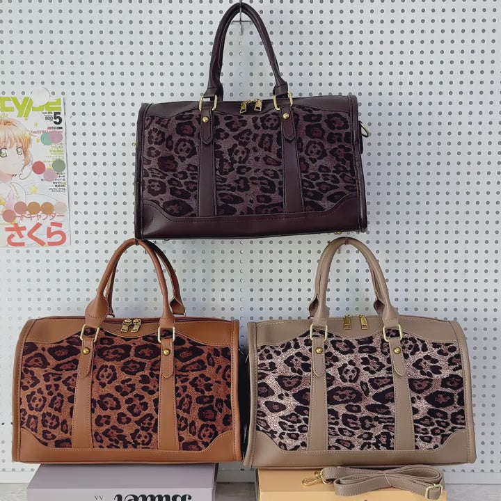 Women’s Leopard Print Handbag – Large Capacity Nylon Shoulder Bag with Zipper & Multiple Compartments