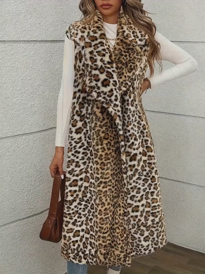 Plus Size Leopard Print Vest Jacket – Sleeveless Winter Layering Essential