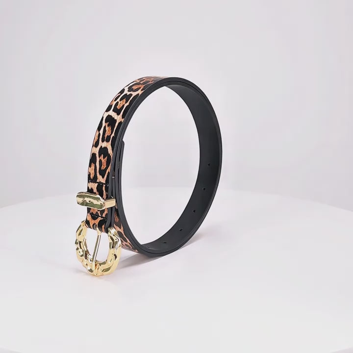 Women’s Leopard Print Faux Leather Belt – Vintage Casual Style