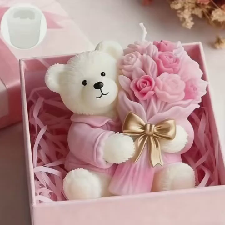 Small Bear Holding Flowers Silicone Candle Mold