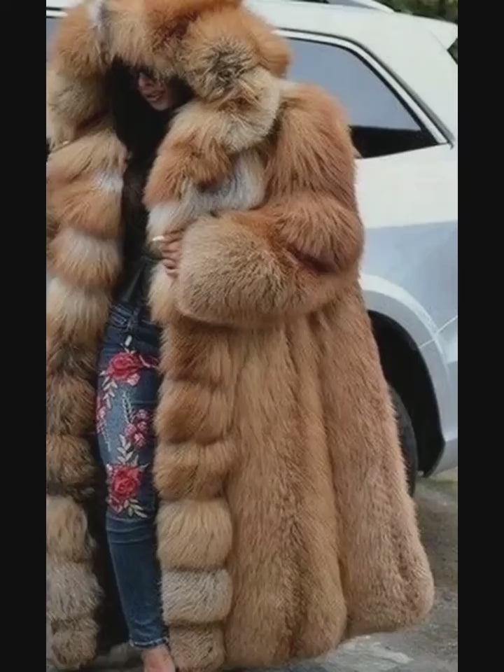 Plus Size Women’s Faux Fur Coat – 2026 Autumn/Winter Long Hooded Casual Coat (Solid Color)