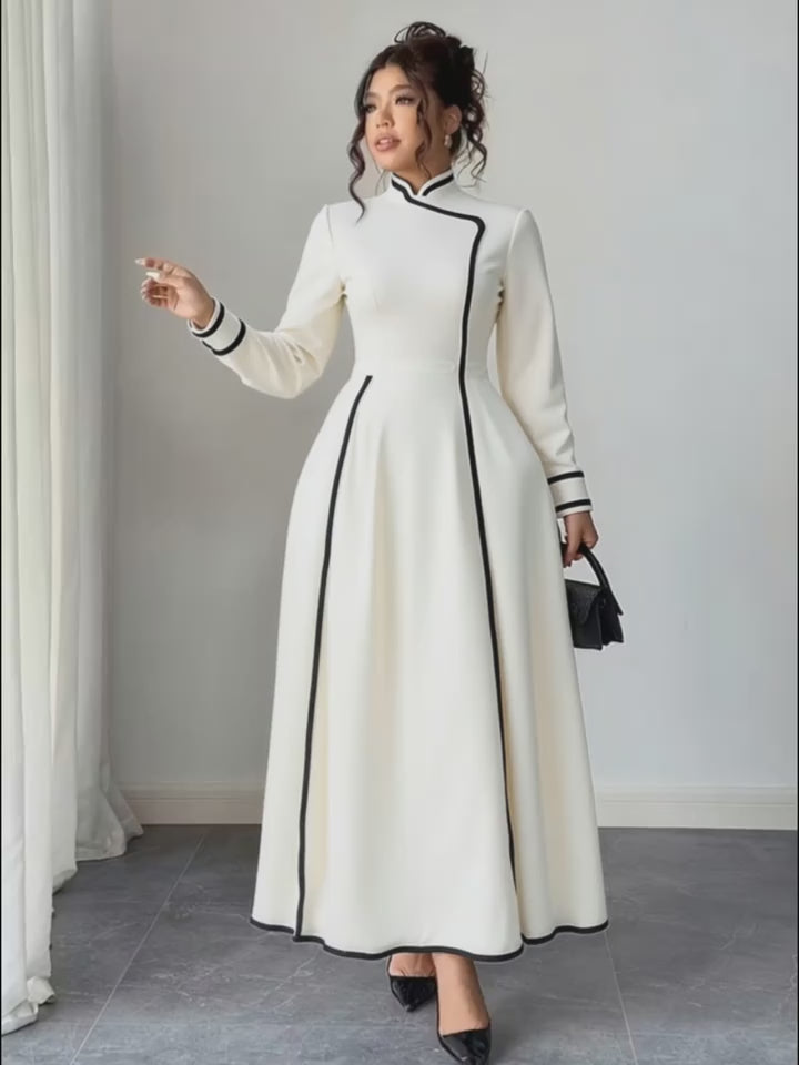 Plus-Size Chinese-Style Stand Collar Long Dress